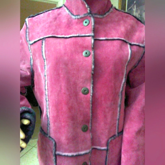 VINTAGE Newport News Pink Leather Suede Jacket W/ Faux Fur (CRAZY GORGEOUS) XL - Picture 6 of 16
